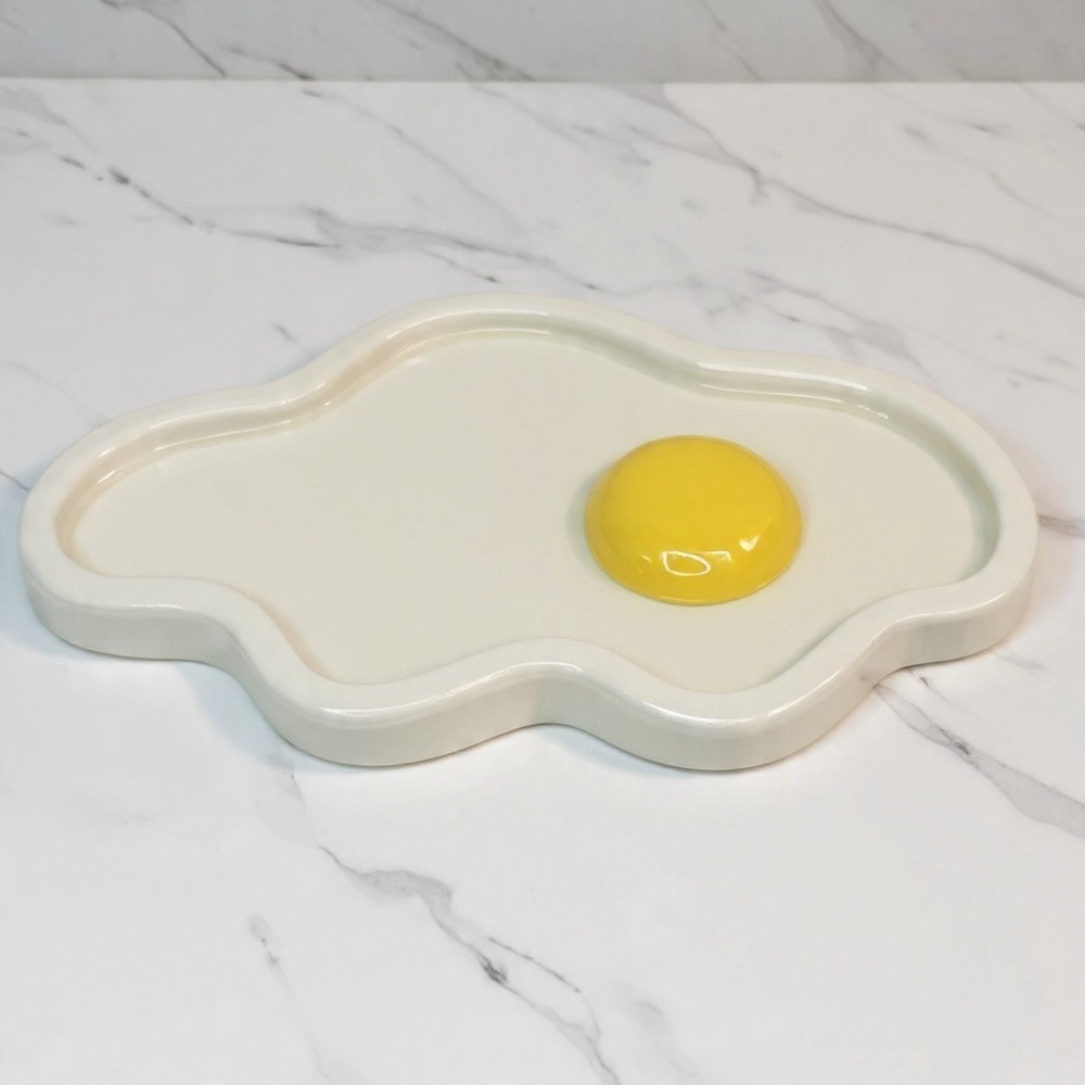 Sunny Side Up Egg Trinket Dish - Handmade - White & Yellow - Picture 3 of 10